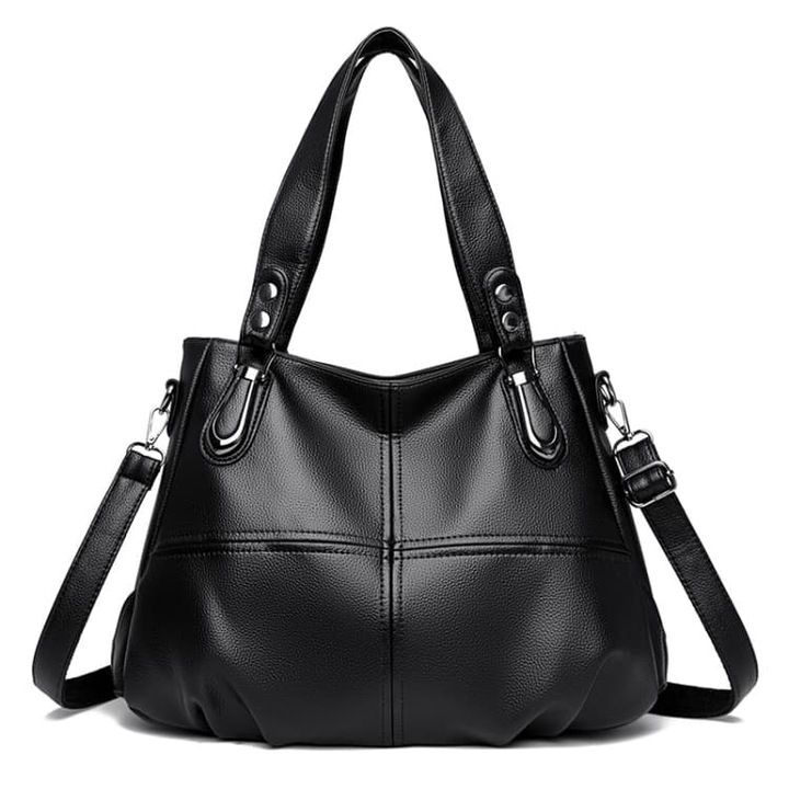 Geanta de umar casual WNANNAN, piele PU lacuita, 2 compartimente principale, Negru, Universal
