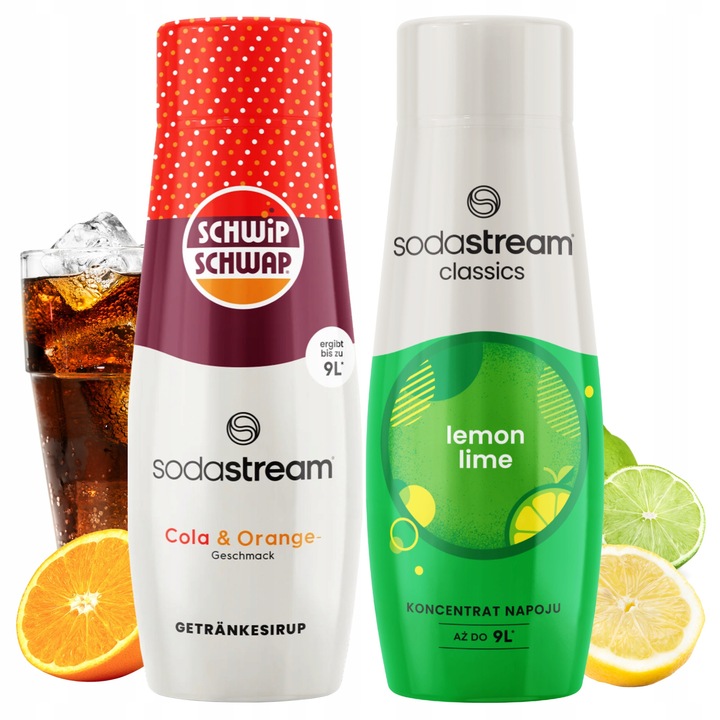 Set de 2 siropuri SodaStream Shwip Shwap Cola Portocale + Lime, 0.88 l
