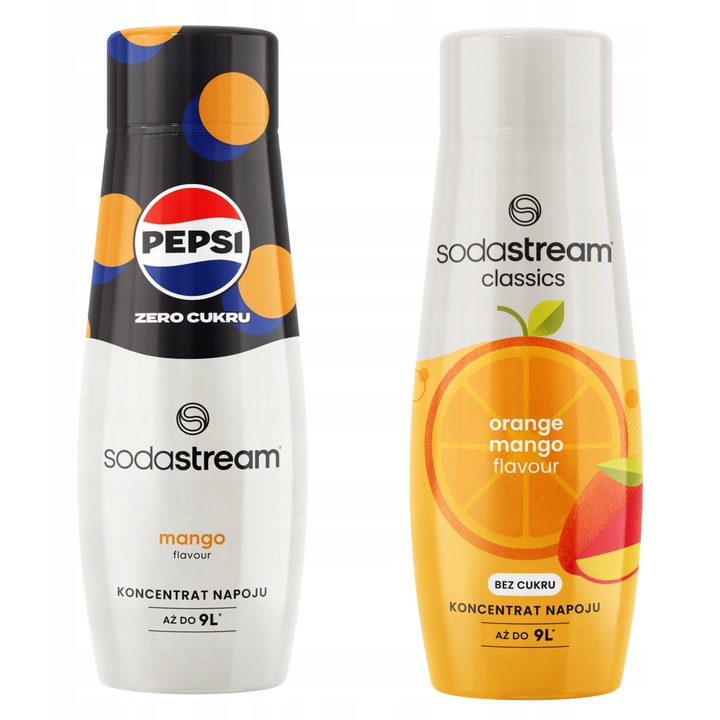 Set de 2 siropuri SodaStream, Pepsi MAX Mango + Mango Orange, 440ml fiecare, fara zahar, tropical