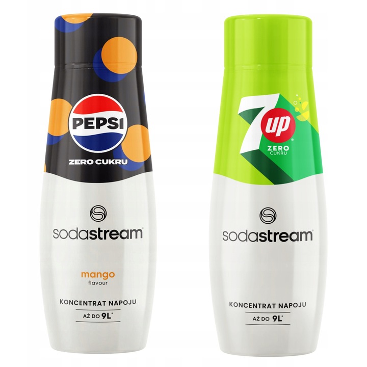 Set siropuri Sodastream, Pepsi Max Mango Zero + 7UP Free, 2x440ml, fara zahar, 0.88l