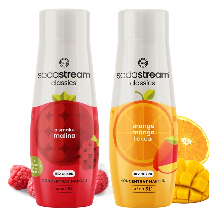 Set siropuri SodaStream: Zmeură Zero, Portocale, Mango, 0.88l