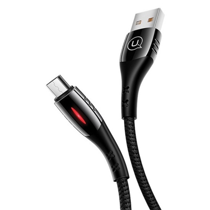 Usams sj346 adatkábel, usb - microusb, 2a, gyorstöltő, 120cm, cipőfűző, led jelzés, fekete