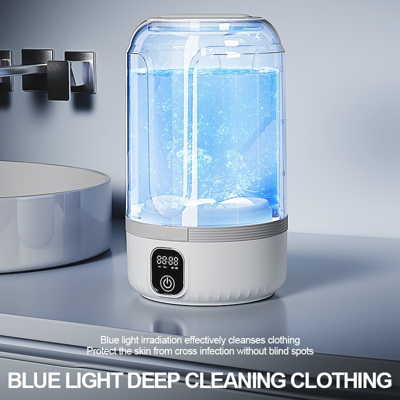 Mini masina de spalat, afisaj digital LED, capacitate 1, 5 l, turbina bidirectionala, impermeabila, putere mare, 4000 mAh, incarcare USB, 145 x 145 x 215 mm, alb