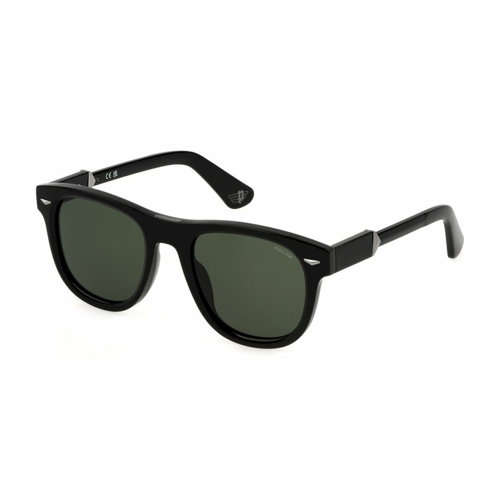 Ochelari de Soare Unisex Police SPLL87E-52700V, Lentile Policarbonat Ø52 mm, Protectie 100% UV400, Cadru Acetat Negru, Lentile Verzi, Carcasa Inclusa, Filtru Solar Categoria 3