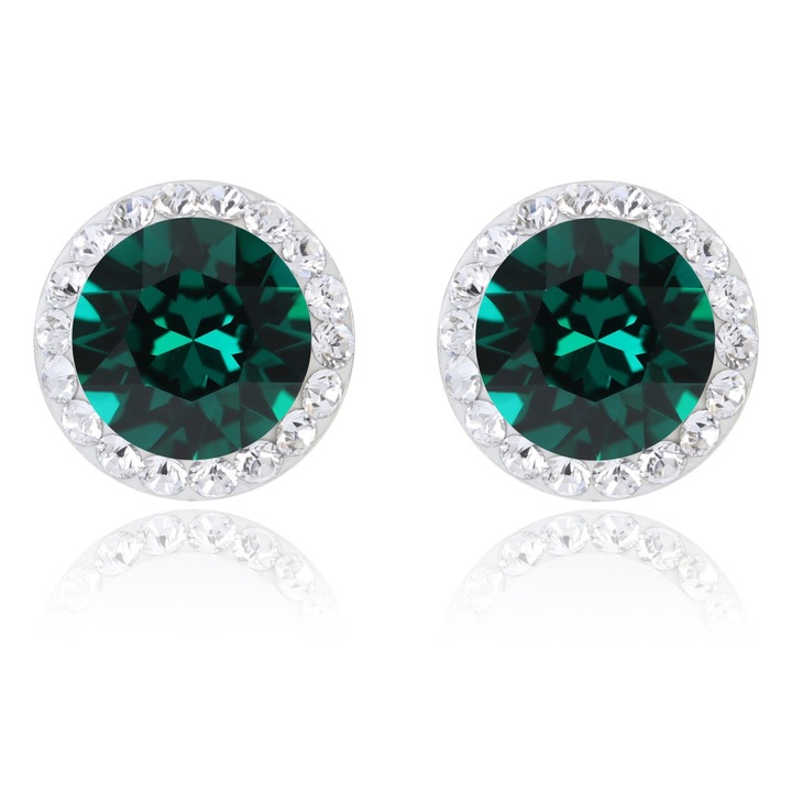 Cercei argint, cristale Swarovski, 10mm, emerald