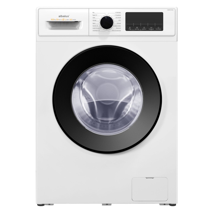 Masina de spalat rufe Albalux AXWGI14102, 10 kg, Motor Inverter, 16 programe, 1400 rotatii, Display led, Clasa energetica A-10%, Adaugare rufe, Blocare acces copii, Alb