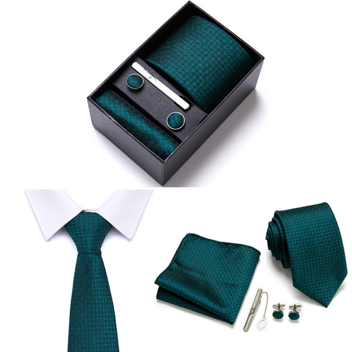 Cravata barbati, 146x7.5x3.5cm, batista 23x23cm, butoni 1.5x1.5cm, cutie cadou 14x9.5x6.5cm