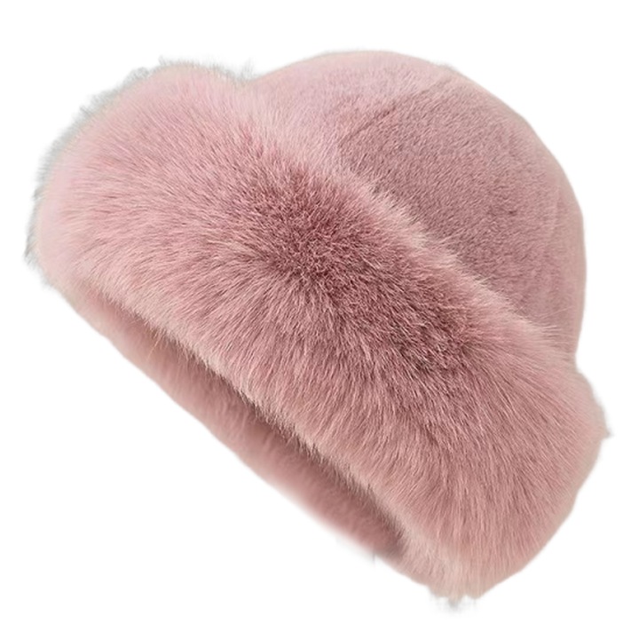 Дамска зимна шапка, топъл дизайн, изкуствена кожа, семпъл модел, розова