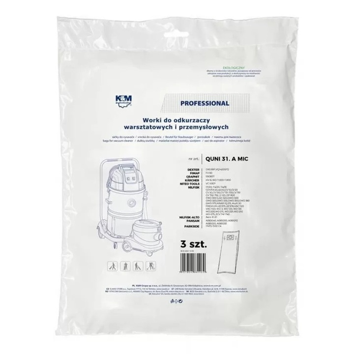 Set Saci Hartie K&M pentru Aspirator Universal 30L 3 Bucati