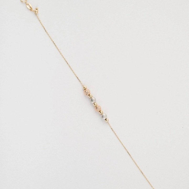 Bratara din Aur Galben, Alb, Roz de 18 k cu Bile Diamantate Lant Diamantat, Ajustabila, Sandra Ferretti, 1.50g