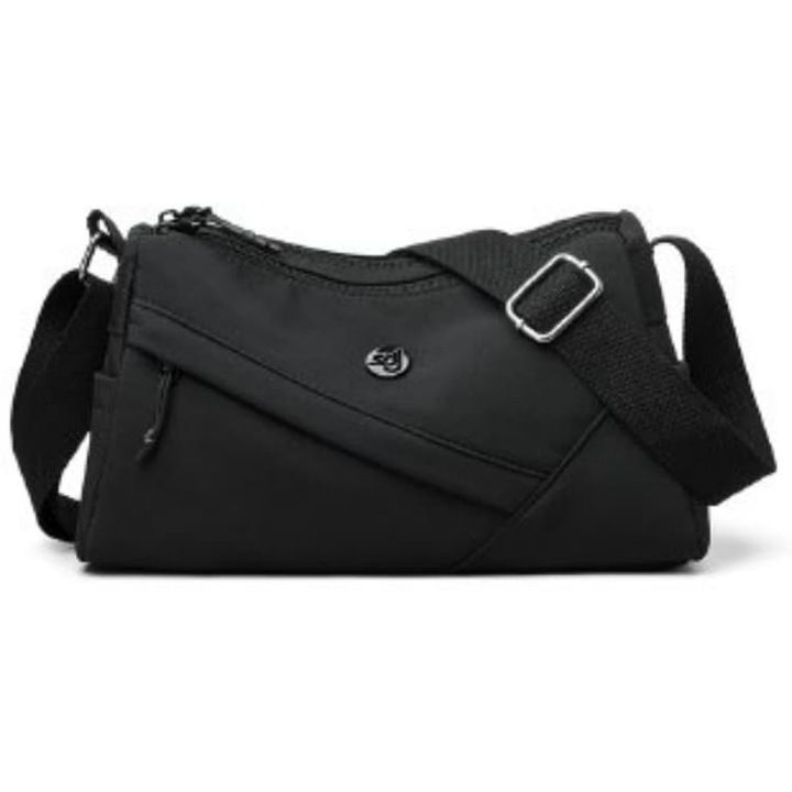 Geanta mica patrata din nailon multicolor, Crossbody Nylon, Negru, Universal