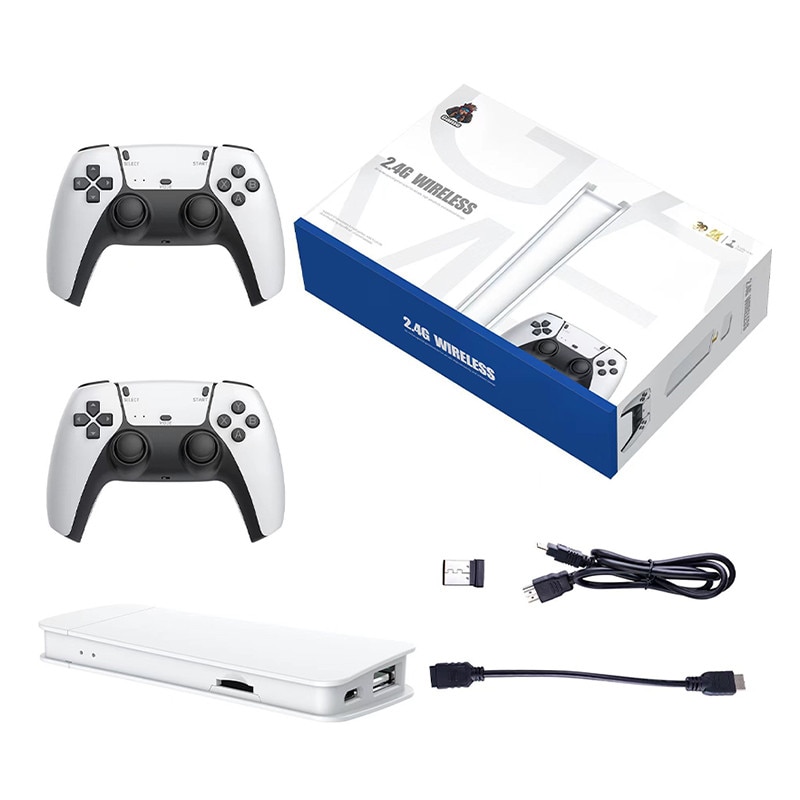 Consola retro portabila, Rqiurpn, 128GB, 40000 jocuri, Wireless, 4K HDMI, Cu 2 controlere de joc, Compatibil 2 jucatori simultan, Operare usoara si de transportat, Alb