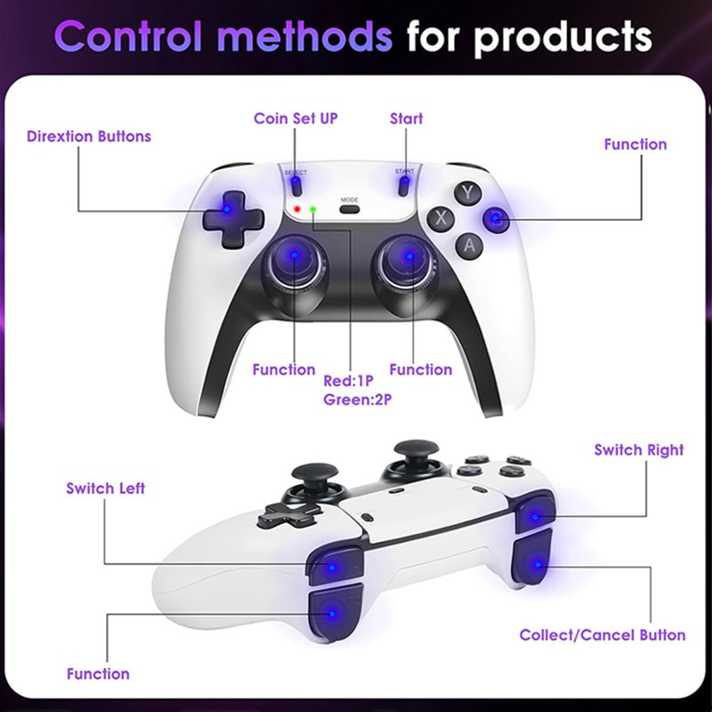Consola retro portabila, Rqiurpn, 128GB, 40000 jocuri, Wireless, 4K HDMI, Cu 2 controlere de joc, Compatibil 2 jucatori simultan, Operare usoara si de transportat, Alb