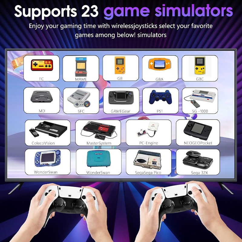 Consola retro portabila, Rqiurpn, 128GB, 40000 jocuri, Wireless, 4K HDMI, Cu 2 controlere de joc, Compatibil 2 jucatori simultan, Operare usoara si de transportat, Alb