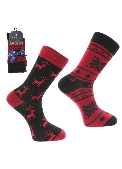 Set 2 perechi sosete barbati, MORAJ, bumbacqfqwd, Rosu/Negru