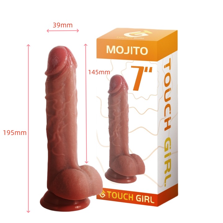 Dildo Ultra Realistic 19.5cm lungime din Silicon Sigur cu Nervuri Reale si Ventuza Puternica - Jucarii sexuale