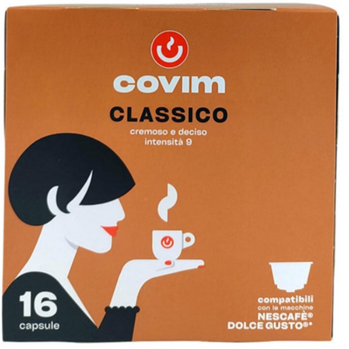 Capsule de cafea Covim Classico Brioso, compatibile Dolce Gusto, 16 capsule, 112g