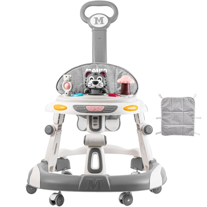Premergator Copii 2 in 1 Mavio®, Model EasyRide, Rotobil pentru Bebelusi, Mod Antemergator, Varsta Recomandata 6-36 Luni, Maner, Pliabil, Inaltime Ajustabila, Jucarii Interactive, Anti Cadere, Roti 360 Grade, Masuta Mancare Bebe, Tavita cu Sunete, Gri