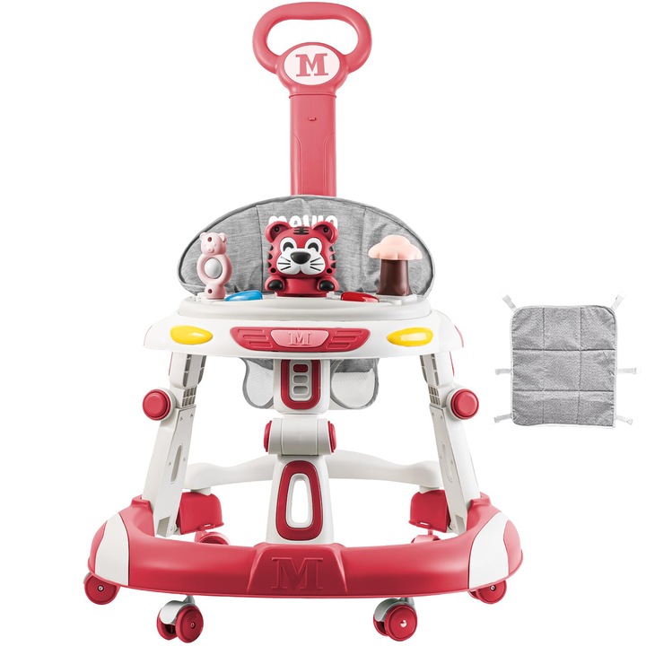 Premergator Copii 2 in 1 Mavio®, Model EasyRide, Rotobil pentru Bebelusi, Mod Antemergator, Varsta Recomandata 6-36 Luni, Maner, Pliabil, Inaltime Ajustabila, Jucarii Interactive, Anti Cadere, Roti 360 Grade, Masuta Mancare Bebe, Tavita cu Sunete, Roz