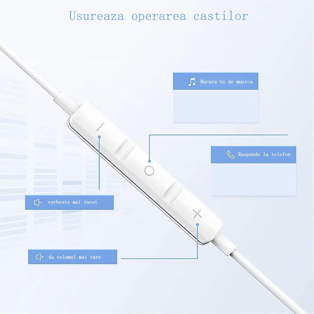 Casti In-Ear, GUIXUAN, cu Fir si Microfon, 3.5mm, bass puternic, microfon incorporabil, Design Ergonomic si Confortabil, Izolare Fonica, Control Integrat pentru Apeluri si Muzica, Alb