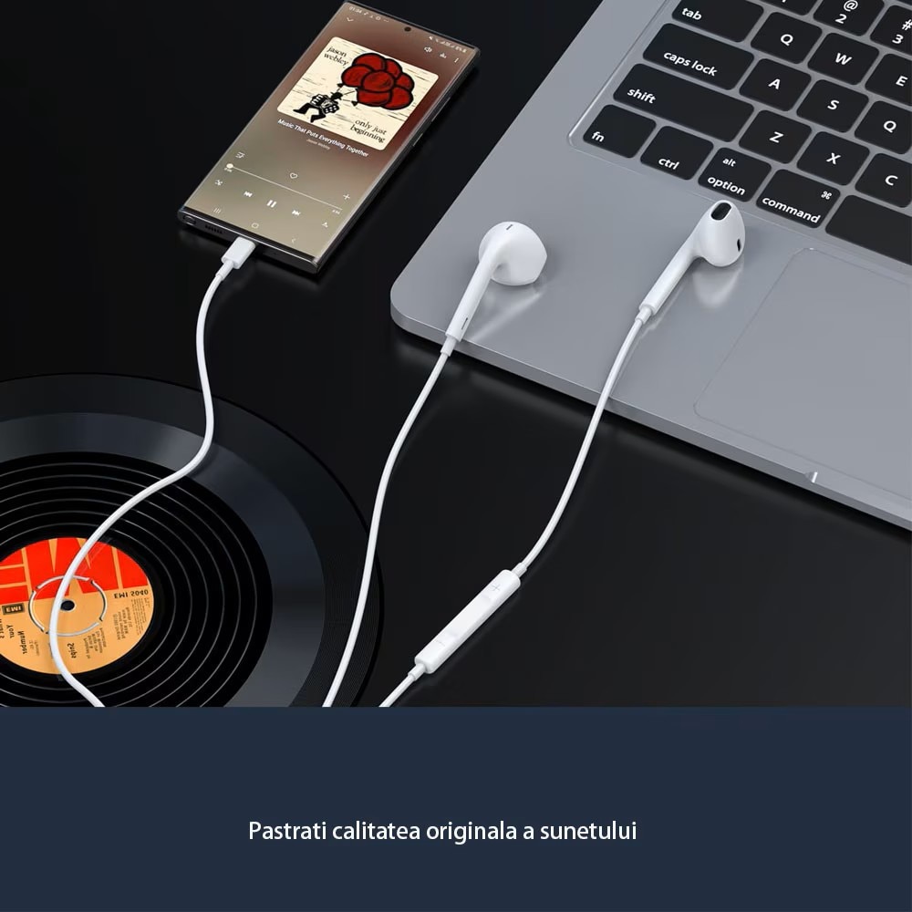 Casti In-Ear, GUIXUAN, cu Fir si Microfon, 3.5mm, bass puternic, microfon incorporabil, Design Ergonomic si Confortabil, Izolare Fonica, Control Integrat pentru Apeluri si Muzica, Alb