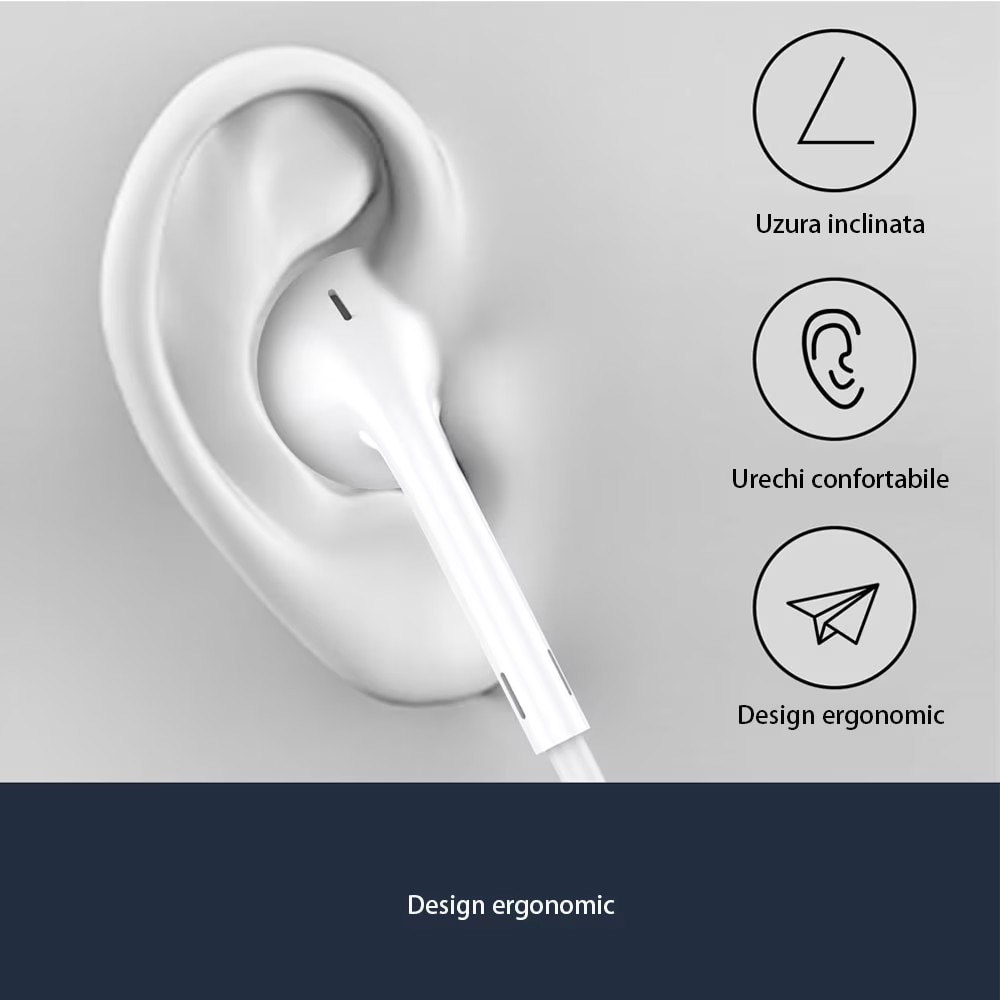 Casti In-Ear, GUIXUAN, cu Fir si Microfon, 3.5mm, bass puternic, microfon incorporabil, Design Ergonomic si Confortabil, Izolare Fonica, Control Integrat pentru Apeluri si Muzica, Alb