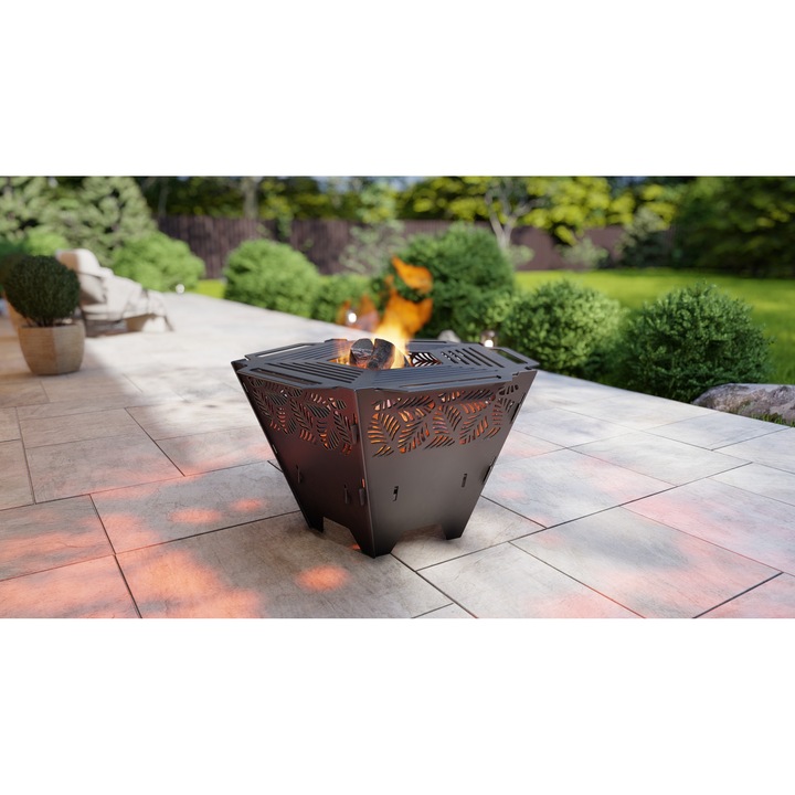 Gratar de gradina 2 in 1 din otel, 80cm diametru, H - 50cm - Model Frunze