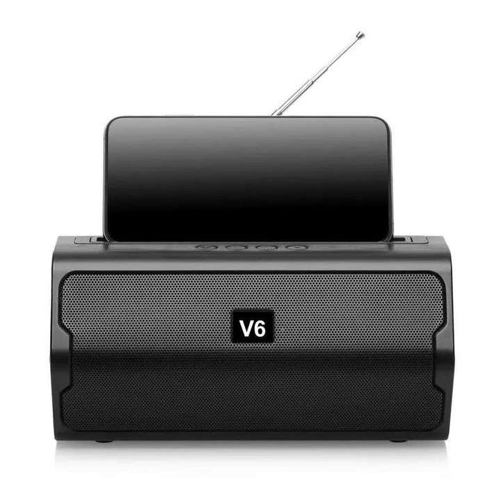 Mini Radio FM Portabil, MP3 Player prin USB, Baterie de 1200 mAh, 210 x 112 x 112 mm, Negru