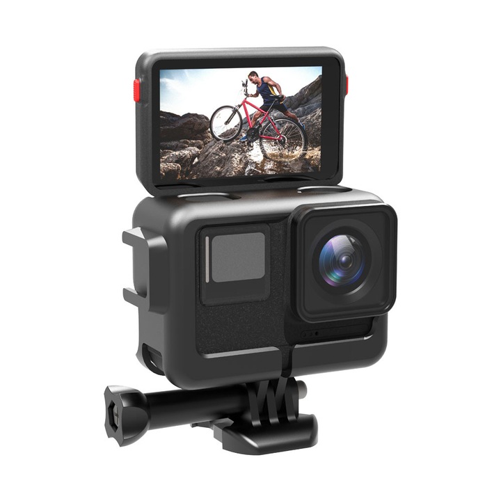 Защитна рамка (затягаща система) за Insta360 Ace, черен корпус, с QR скоба и фиксиращ винт