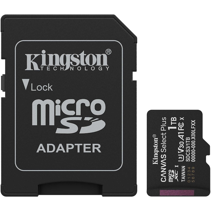 Card de Memorie MicroSDXC Kingston, 1TB, Canvas GO Plus, Clasa 10 UHS-I Performance, Cu adaptor