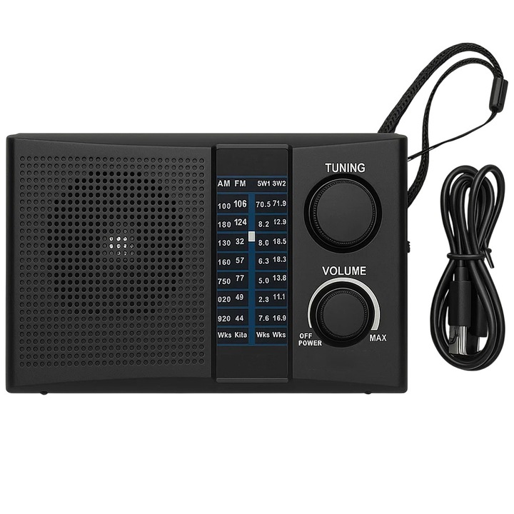 Радио с фенерче, FM/AM/SW, преносимо, с Bluetooth, мощност 2W, сила на звука >36dB, телескопична антена, черно