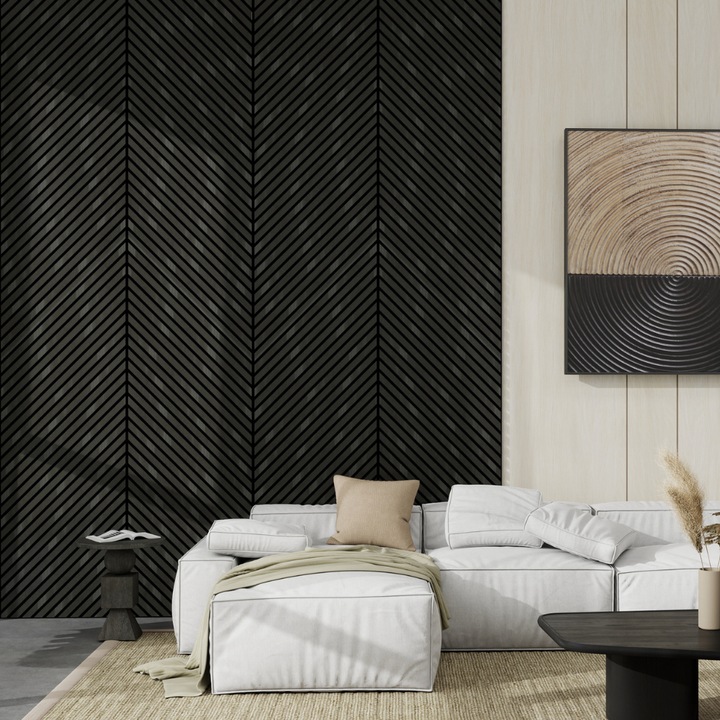 Panou Acustic V-Line set 2 panouri, MDF cu furnir natural, culoare Stejar Antracit, 2400x600x21 mm