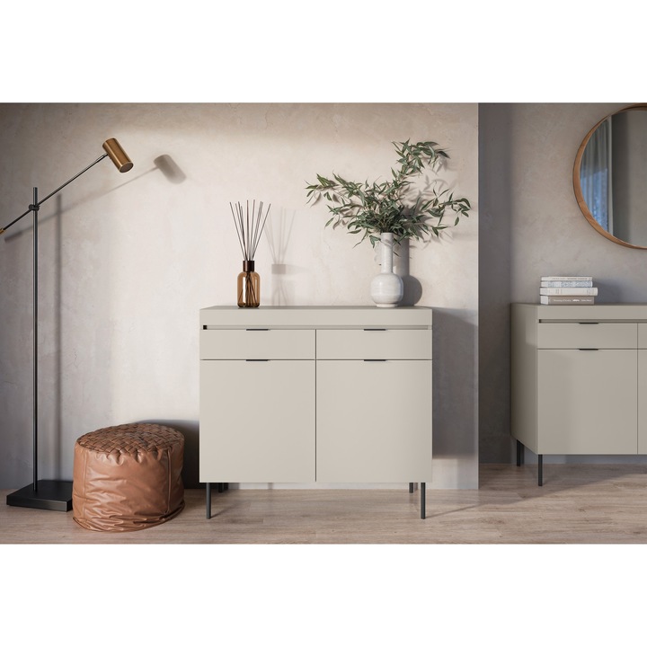 Comoda Bogart Sentia 105, 2 usi, 2 sertare, kaszmir/cern, 40x105x97cm