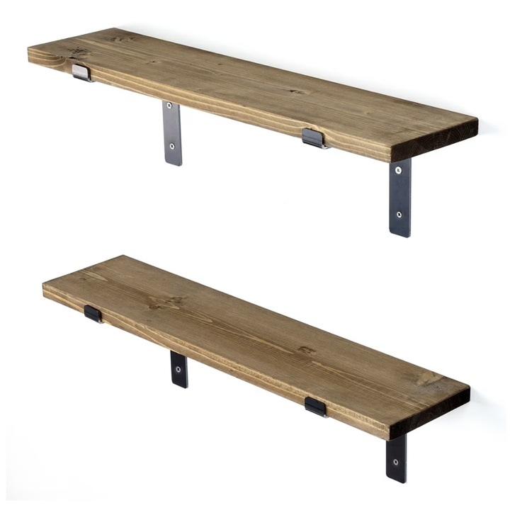 Fali Polcok, UnicUtil®, Masszív Rögzítéssel, 60x16x14 cm, Stabil És Tartós Szerkezet, Könnyű Felszerelés, Dekorációkhoz, Könyvekhez És Növényekhez, Modern Minimalista Design, Nappali, Hálószoba, Iroda, Fürdőszoba, Tartós Felületkezelés, Fekete Dió