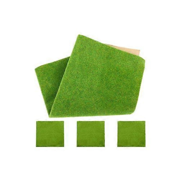 Gazon artificial, 25x25x0.5cm, pentru scene miniaturale, verde