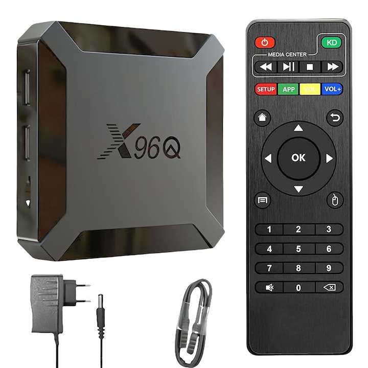 TV Box Android10.0, X96Q 2 GB RAM-mal és 16 GB ROM-mal, Allwinner H313 négymagos 64 bites processzorral, 2.4G WiFi-vel, USB-vel, UHD 4K H.265 és 3D támogatással, okosotthoni lejátszó
