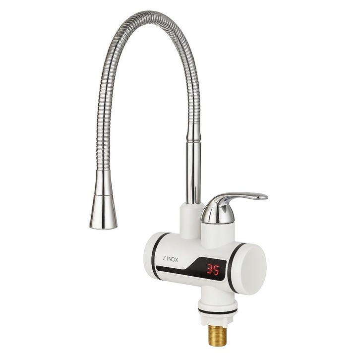 Robinet electric Santera Z-Inox, incalzire instanta, 3000W, otel inoxidabil, monocomanda, alb