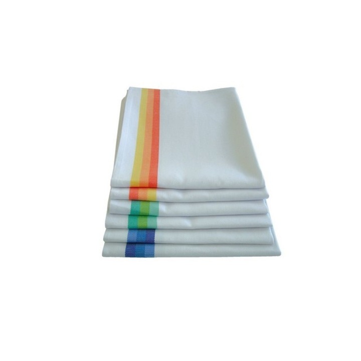 Комплект от 6 кухненски кърпи, С раета в различни цветове, Бели, 50х70 см