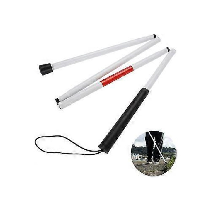 Baston de mers, pliabil, pentru nevazatori, 124cm, 4 sectiuni