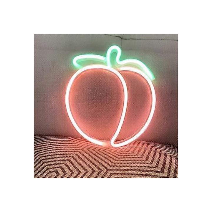 Lampa neon LED piersica, decorativa, handmade, pentru camera, petrecere, bar, arta, 30x20cm
