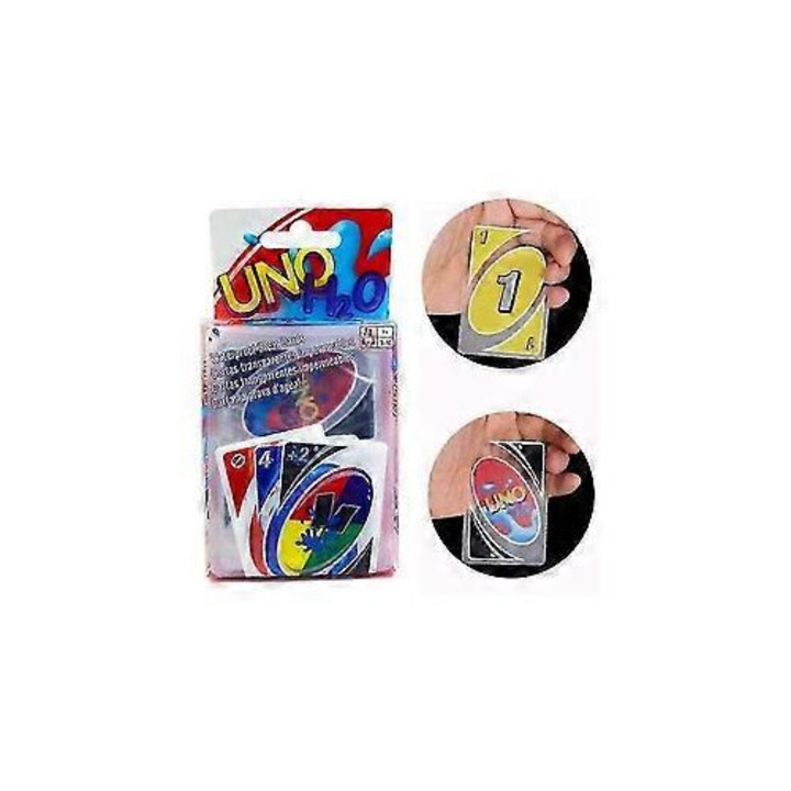 Joc UNO H2O, Treingi 2024, PVC, transparent, rezistent la apă, jucării pentru copii