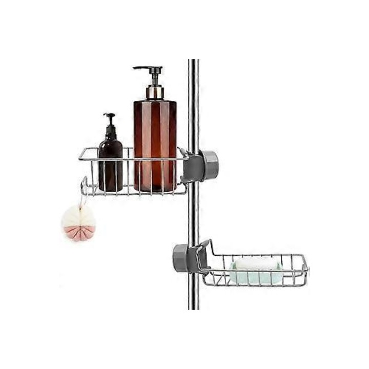 Set de 2 suporturi pentru dus din otel inoxidabil, suport telescopic pentru baie, suport pentru sapun, caddy pentru sampon