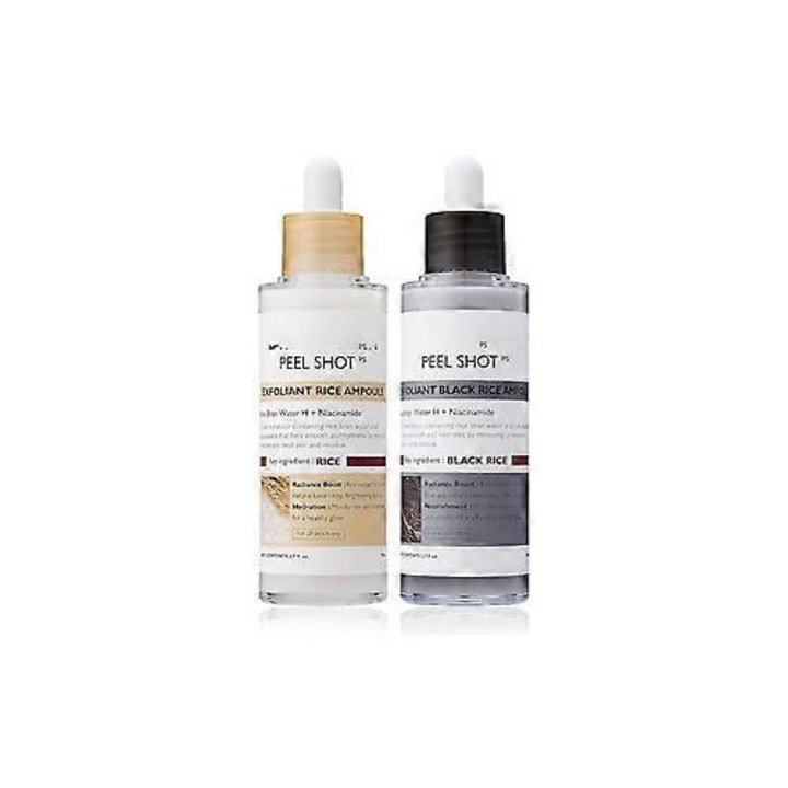 Set Peel Shot Glow Rice, exfoliant delicat pentru fata si corp, orez alb si orez negru