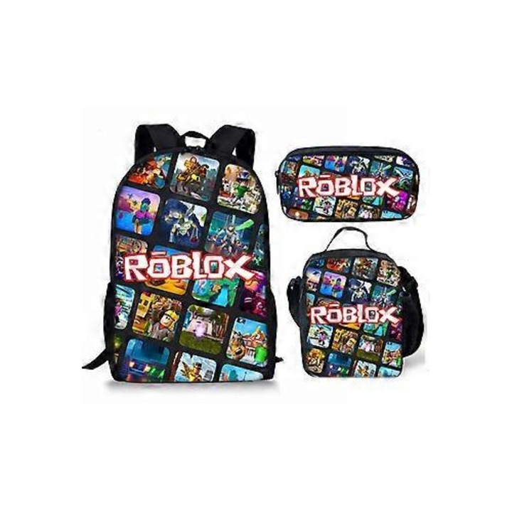 Set Ghiozdan școlar, Cu imprimare digitală, geantă de prânz, penar, multicolor