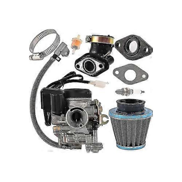 18 mm-es karburátor robogóhoz, ATV-hez, mopedhez, gokarthoz, 139 köbcentis motor, szívócső, légszűrő, üzemanyagszűrő, gyújtógyertya