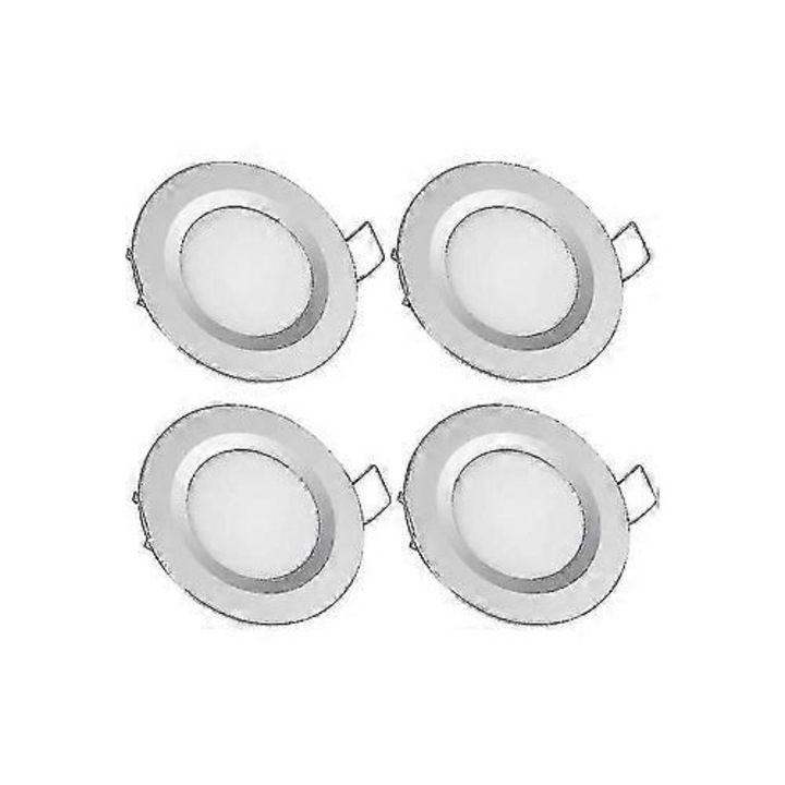 Set 4 Spoturi LED Incastrate 12V, 3W, 3200K, Alb Cald, Finisaj Argintiu, 58-65mm