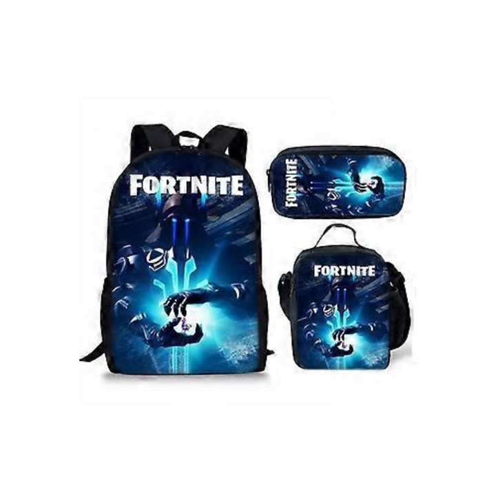 Ghiozdan scolar Fortnite, set 3 piese, geanta de pranz, penar, multicolor