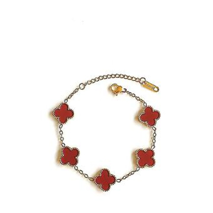 Bratara cu trifoi cu patru foi, placata cu aur de 18k, otel inoxidabil, dubla fata