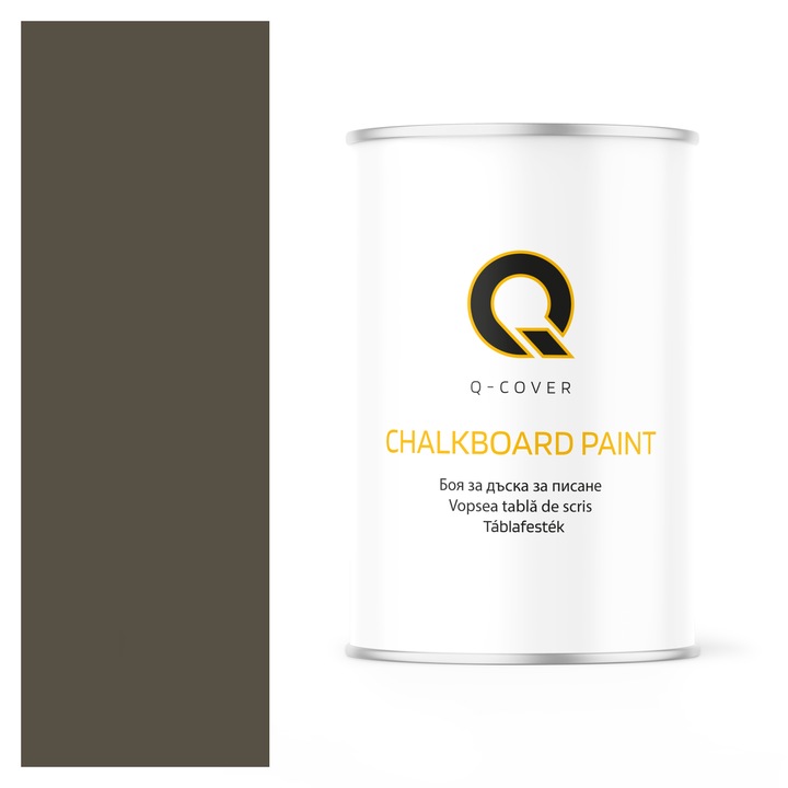 Vopsea pentru tabla de scris, Q-COVER, Gri-maro RAL7013, mat, pe baza de apa, pentru interior si exterior, uscare rapida, lavabila, rezistenta la UV, fara substante toxice, fara miros, usor de aplicat, 1L