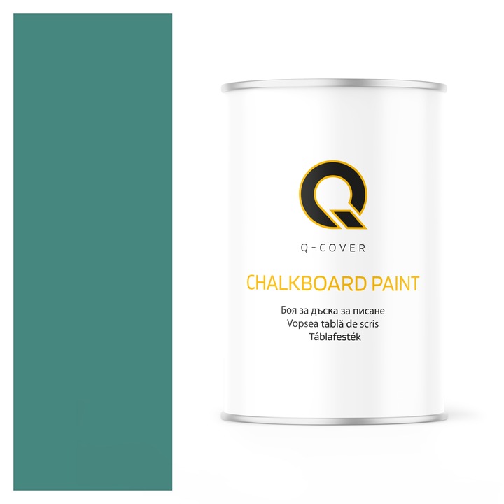 Vopsea pentru tabla de scris, Q-COVER, Turcoaz menta RAL6033, mat, pe baza de apa, pentru interior si exterior, uscare rapida, lavabila, rezistenta la UV, fara substante toxice, fara miros, usor de aplicat, 1L